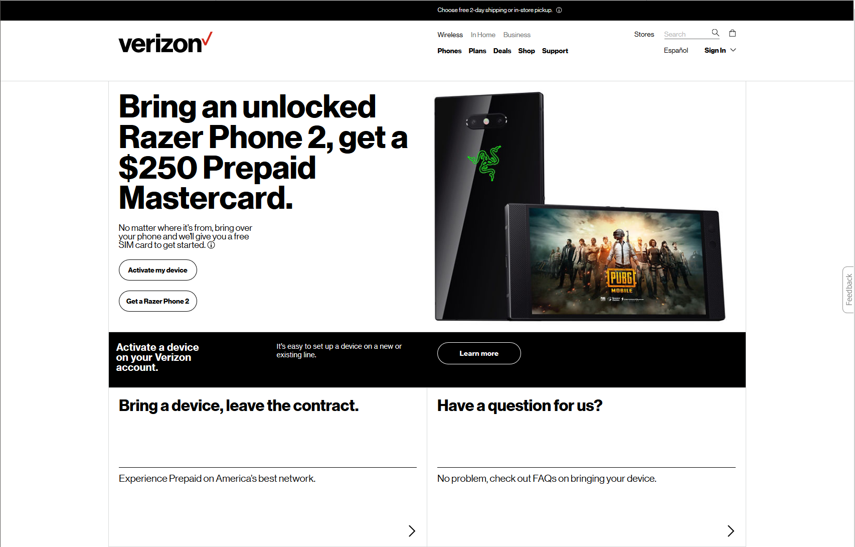 Verizon free shipping and activation code download